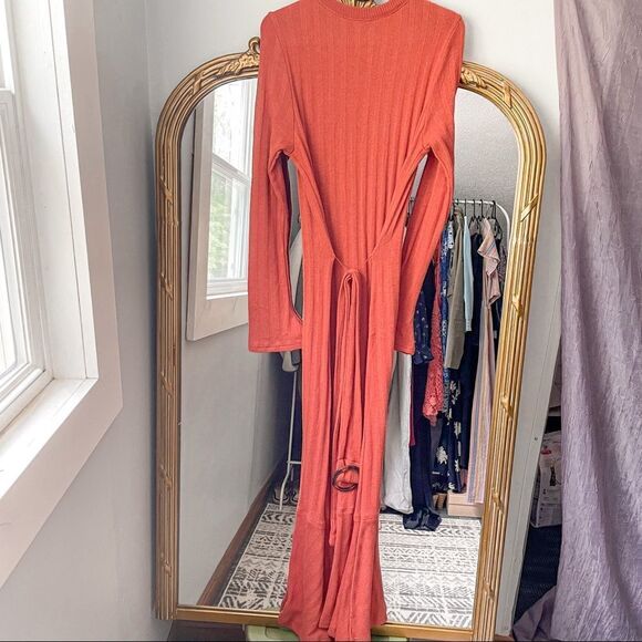 Anthropologie Elsa Ribbed Maxi Sweater Dress Orange Rust S - Picture 7 of 10